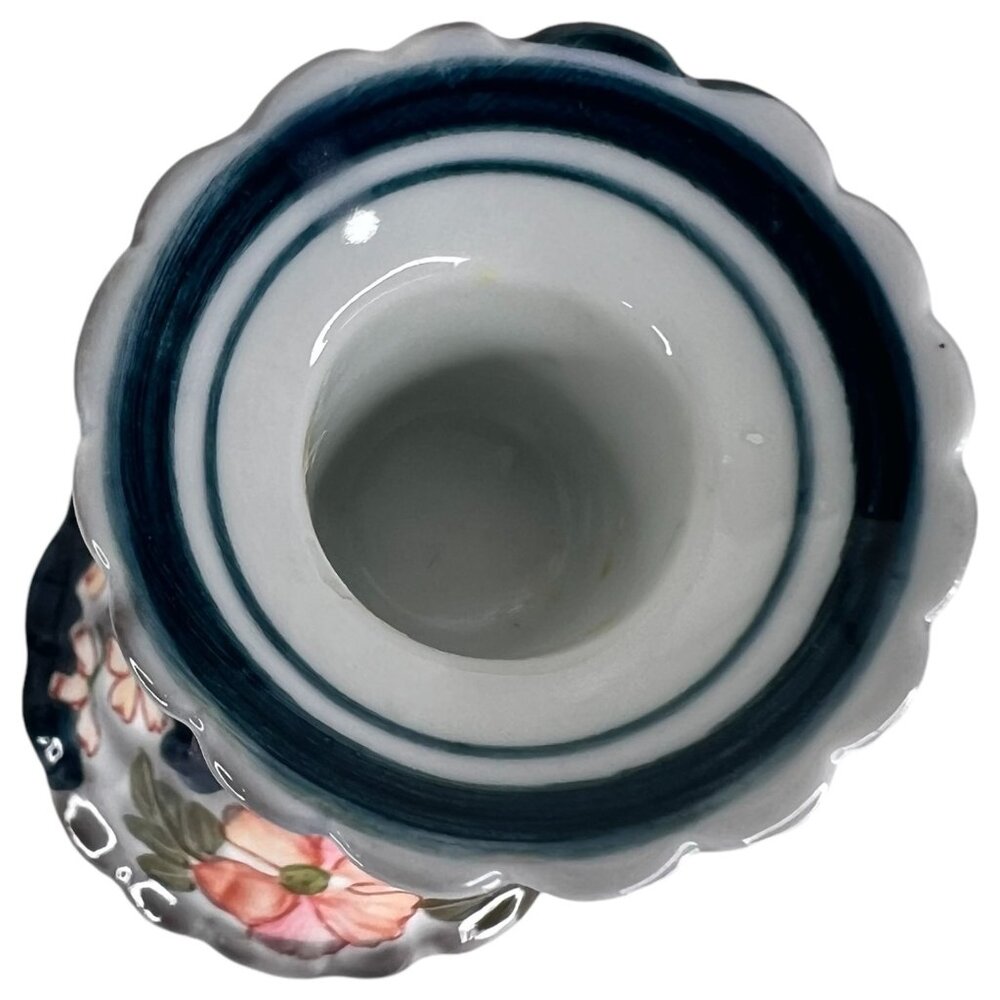 2 Andrea By Sadek Blue Floral Ceramic Candlestick Holders Hand Painted Set Pair - Picture 5 of 6